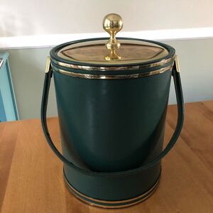 VINTAGE Elegance by Kraftware Green Faux Leather Wrapped Ice Bucket USA Box